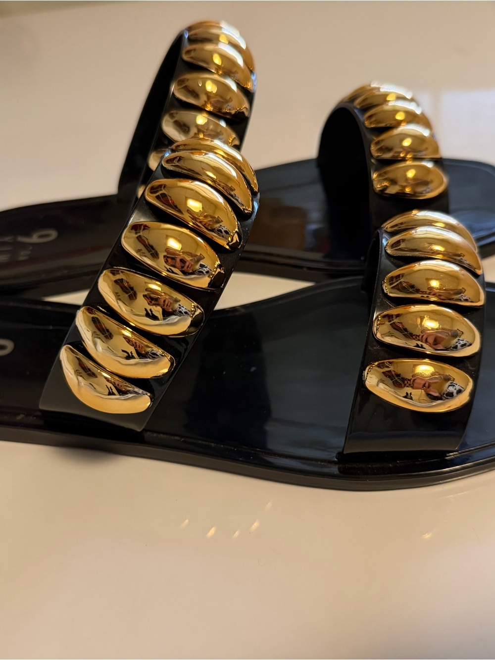 Mix it no. 6 Women’s size 10 Black jelly Slide Sandals with Gold Accent Beads